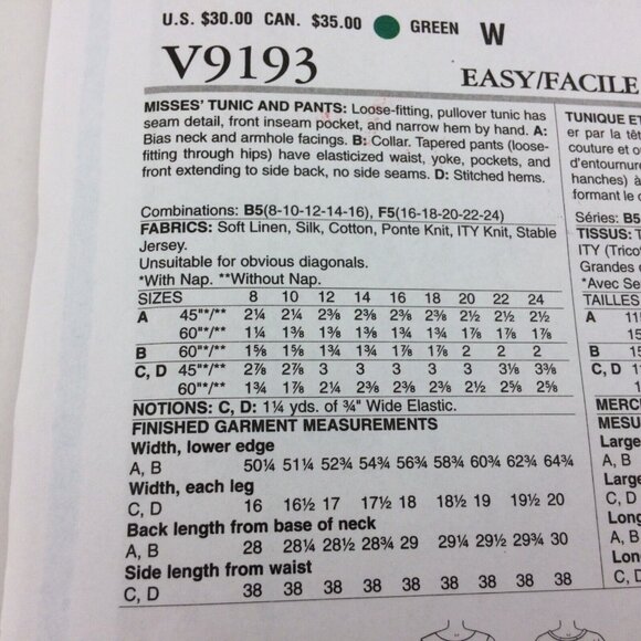 Vogue 9193 Marcy Tilton Misses Tunic Pants Pattern Uncut Sz 16 18 20 22 24 Easy - Picture 5 of 10